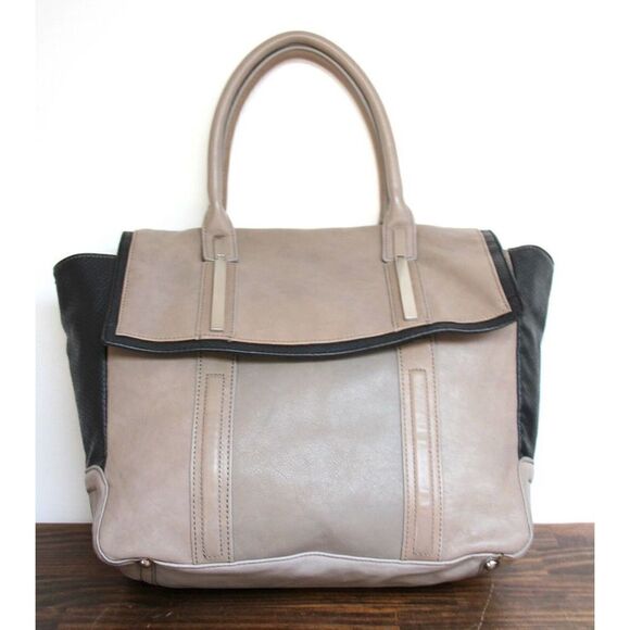 WALTER BAKER GRAY BLACK GENUINE LEATHER PVC TOP HANDLE TOTE SHOULDER BAG HANDBAG - Picture 1 of 7